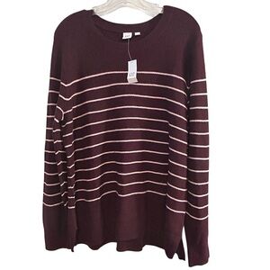 Gap Women’s XL Burgundy Striped Crewneck Sweater Textured Knit Pullover